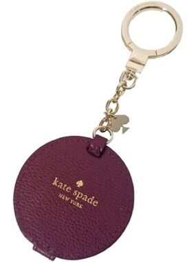 Kate Spade Circle Mirror Bag Charm Keychain Black Cherry Leather $59 New